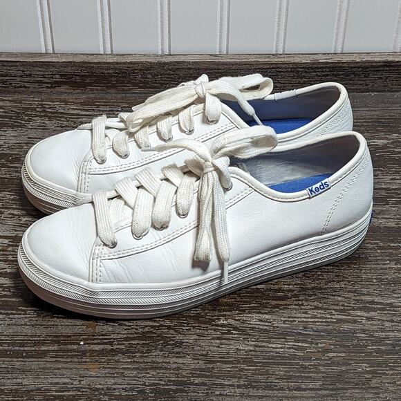 Keds Women's White Triple Kick Leather Upper Lace Up Platform Sneaker Size 6.5 - Picture 3 of 6